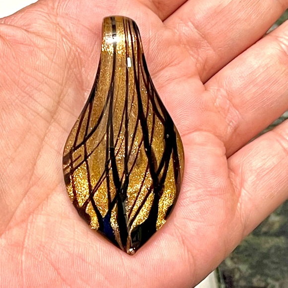 Jewelry - Shimmery gold blown glass necklace pendant